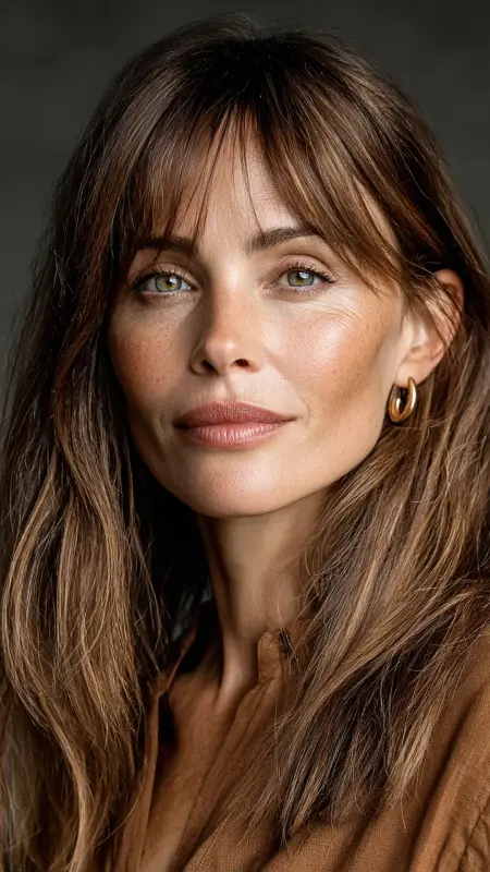 Long Hair with Wispy Bangs - Long Haircuts For Women Over 40