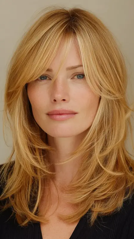 Long Layers with Side-Swept Bangs - Long Haircuts For Women Over 40