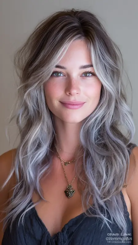 Long Layers with Silver Money Pieces - Silver highlights