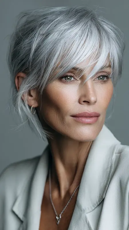 Long Pixie with Side-Swept Bangs - pixie haircuts for women over 60