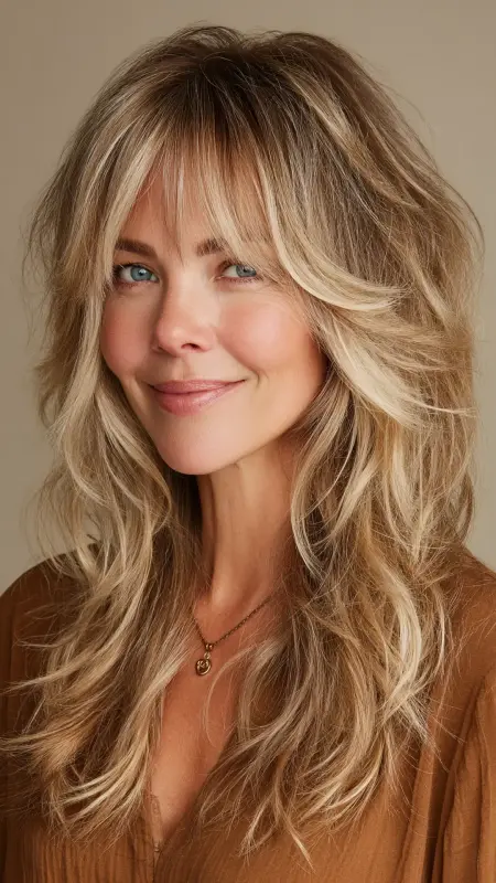 Long Shag with Curtain Bangs - Long Haircuts For Women Over 40