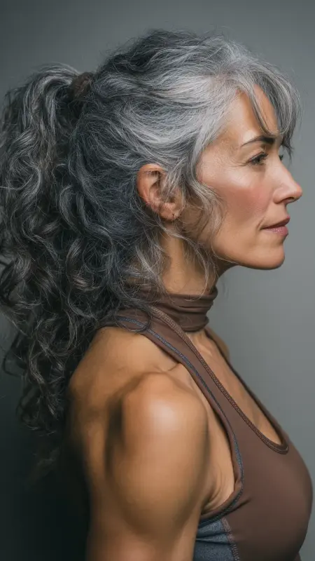 Loose Curly Ponytail with Volume - Hairstyles For Women Over 60 With Curly Hair
