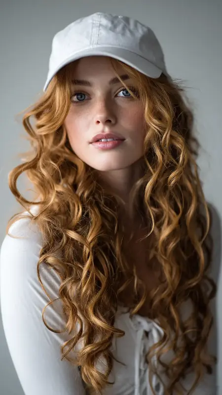 Loose Spiral Curls  Trucker Hat -  Trucker Hat Hairstyles 