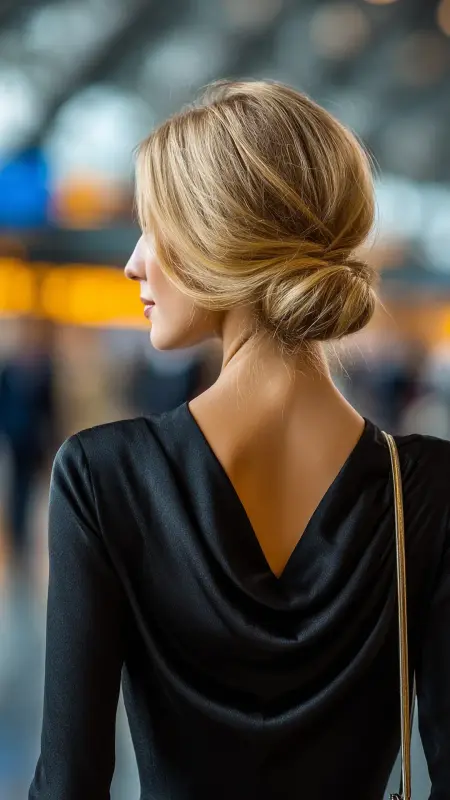 Low Chignon for Short Hair - Airport Hairstyles for Short Hair
