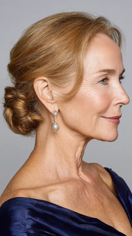 Low Twisted Bun -  Hairstyles for over 70 year old women 