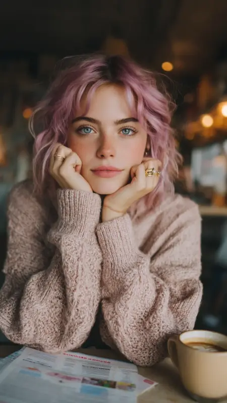 Mauve Pink Gradient on Shoulder-Length Layers -  Hair color for college students 