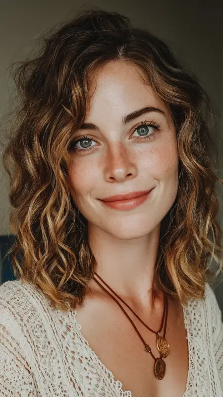 Medium Asymmetrical Cut with Loose Boho Waves - Medium asymmetrical hairstyles