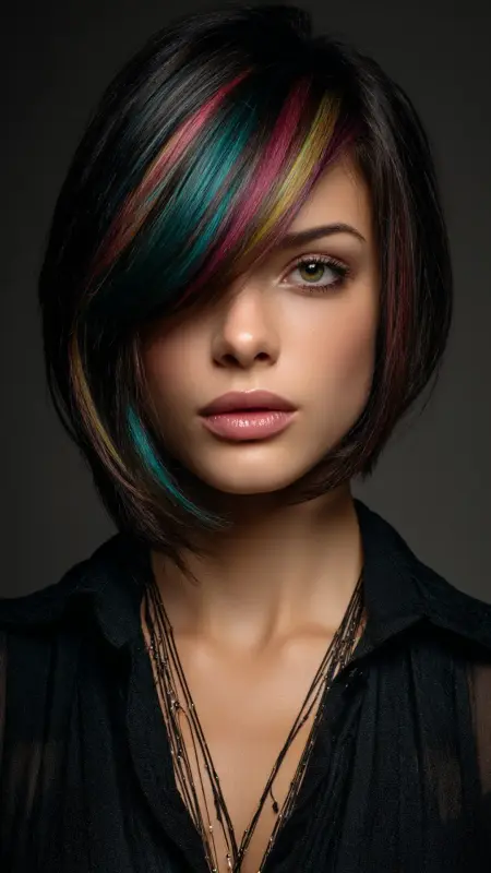Medium Asymmetrical Cut with Peekaboo Color Panel - Medium asymmetrical hairstyles