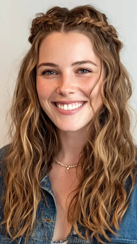 Medium Cut with Braided Crown - Medium length haircut for round faces
