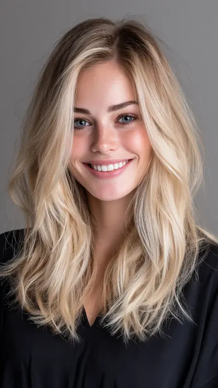 Medium Cut with Invisible Layers - Medium length haircut for round faces
