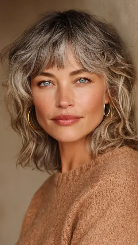 Medium Layered Cut with Peekaboo Bangs - Medium length hair with layers over 60 older women