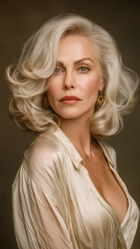 Medium Layered Cut with Soft Curls and Side Part - Medium length hair with layers over 60 older women