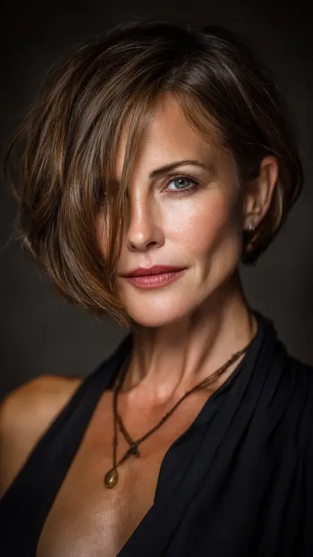 Medium-Length Angled Bob -  medium length hair for women over 50 