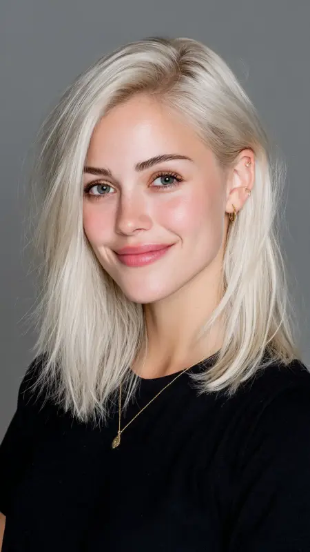 Medium-Length Blunt Cut with Middle Part - Medium length haircut for round faces