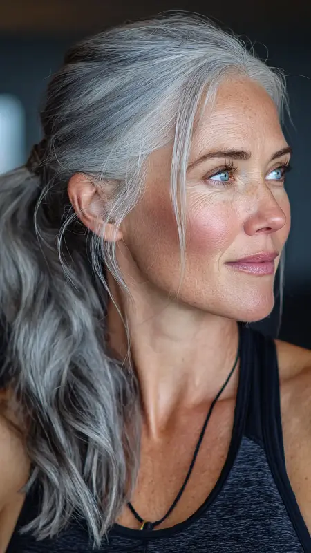 Medium-Length Sleek Ponytail -  medium length hair for women over 50 