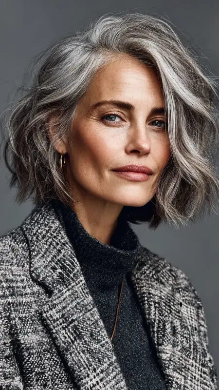 Medium-Length Textured Bob with Root Lift -  medium length hair for women over 50 