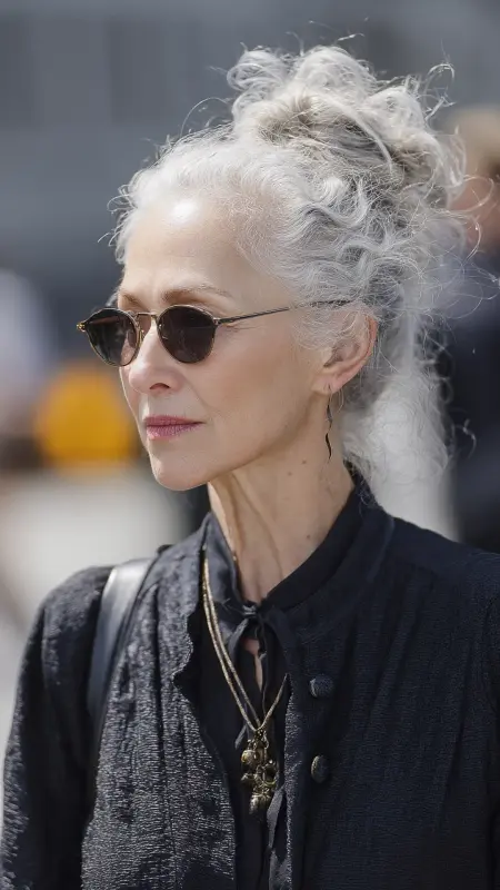 Messy Top Knot - Hairstyles for women over 70 with fine hair