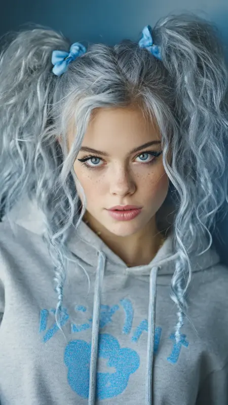 Metallic Silver Pigtails - silver hair color ideas