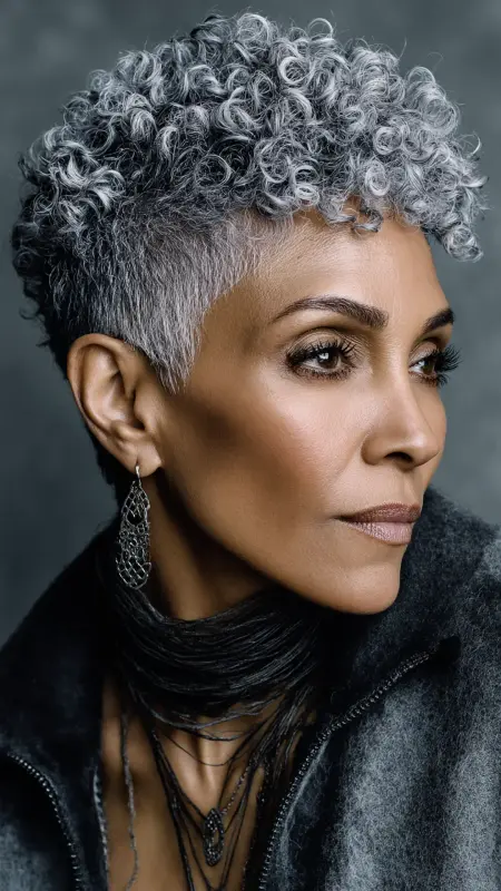Micro Curly Fro with Tapered Sides - Short Curly Haircuts For Women Over 50