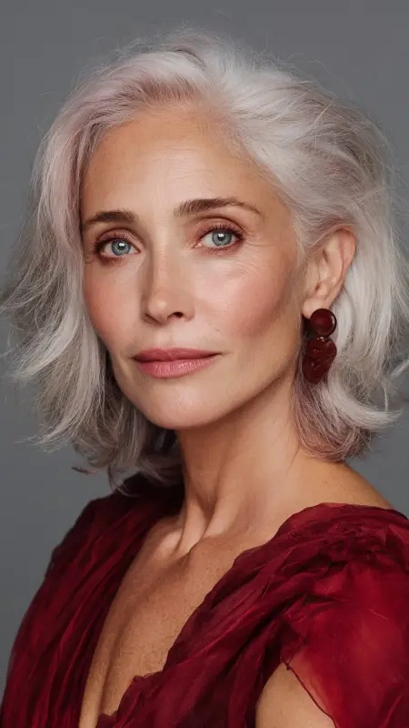 Mid-Length Layers with Sleek Blowout - Medium length hair with layers over 60 older women