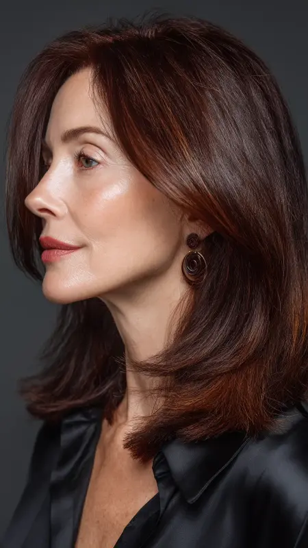 Mid-Length Sleek Cut with Glass Shine Finish - Shoulder Length Hairstyles For Women Over 60