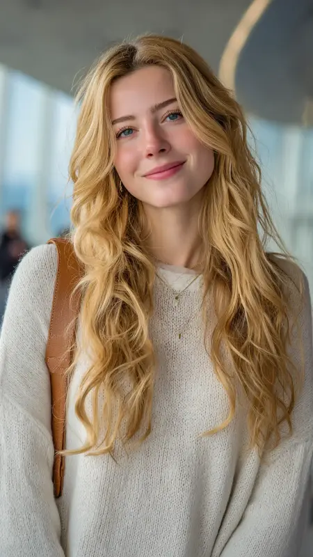 Milk Tea Blonde on Airy Curtain Layers -  Hair color for college students 