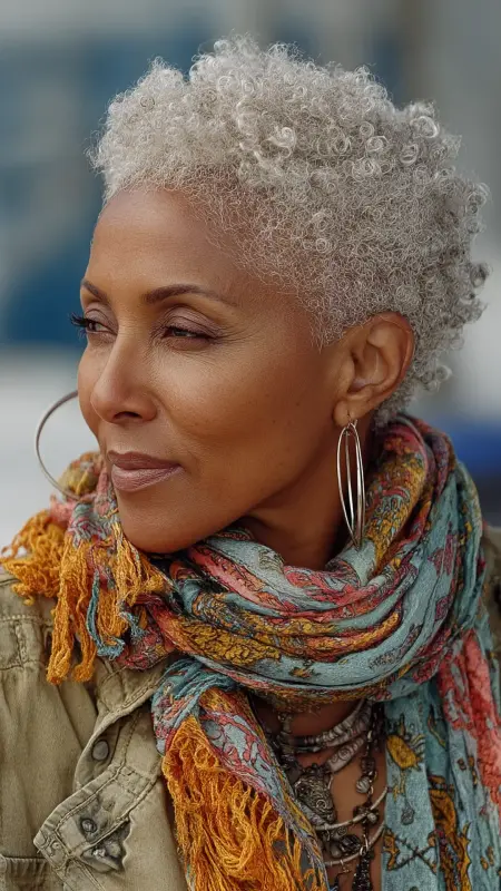 Mini Afro Cut -  Short white hair for older women 