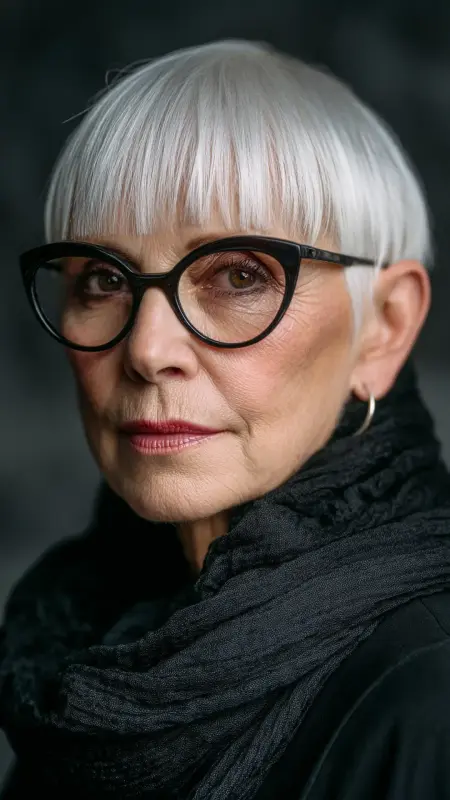 Modern Bowl Cut -  Short white hair for older women 