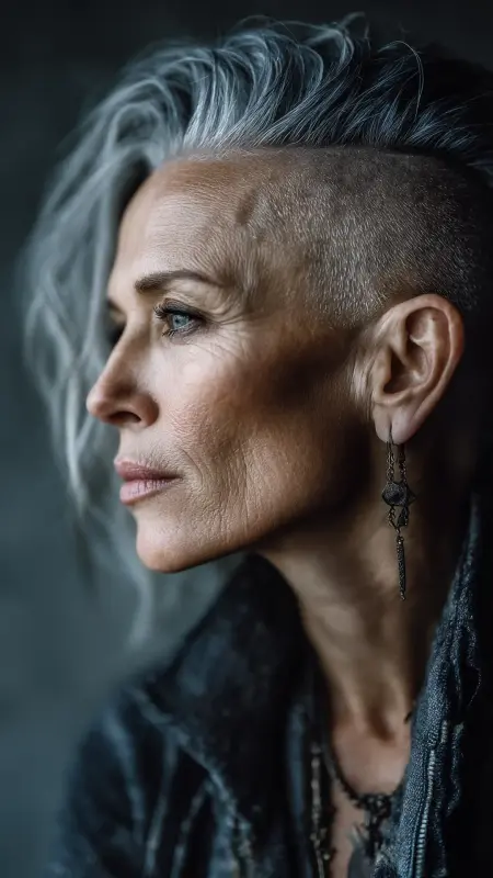 Modern Gray Undercut - gray hair styles for women over 50