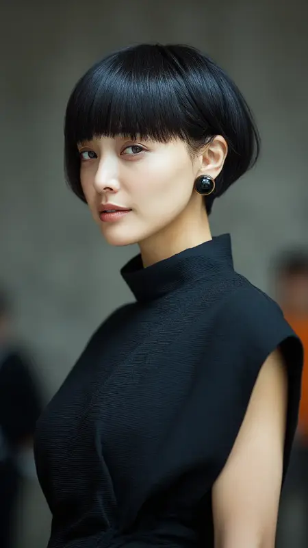 Midnight Chic: Mushroom Cut: Short and Striking - Mushroom Haircut