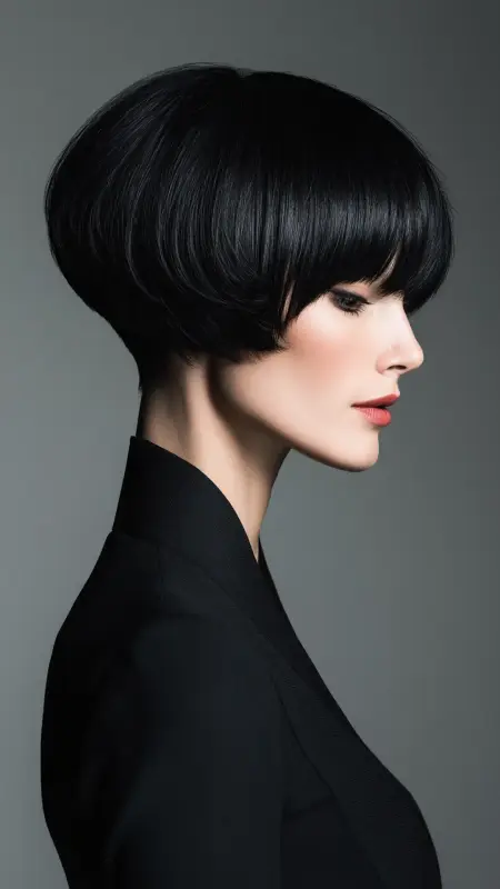The Timeless Noir Cascade: Where Bold Meets Chic - Mushroom Haircut