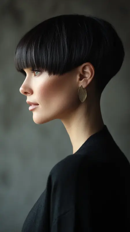 Chic Mushroom Crop with Bold Bangs - Mushroom Haircut