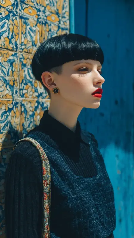 Bold and Chic: The Jet Black Mushroom Cut - Mushroom Haircut