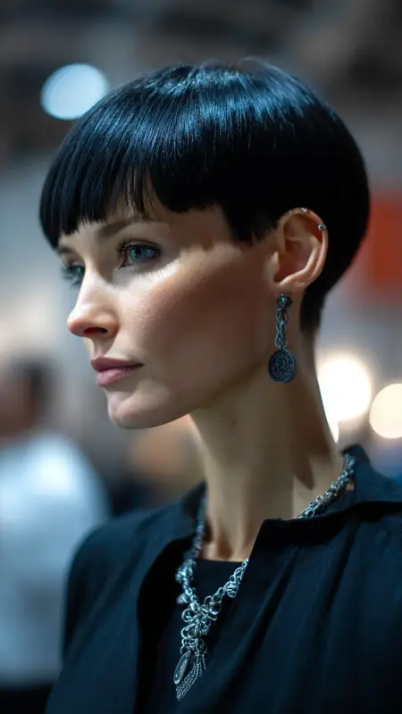 Sleek Midnight Mushroom Cut - Mushroom Haircut