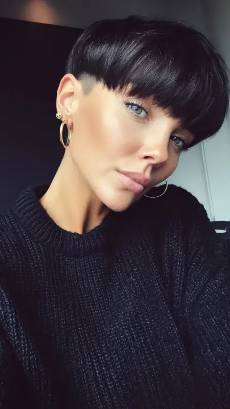 Midnight Sleek: The Chic Mushroom Cut - Mushroom Haircut