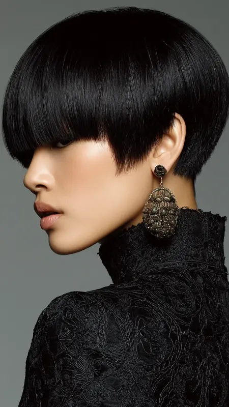 Enchanting Ebony: The Bold and Chic Mushroom Cut - Mushroom Haircut