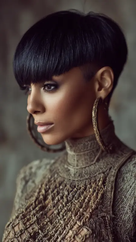 Ravishing Raven Sleek Shroom Cut with Edgy Undercut - Mushroom Haircut