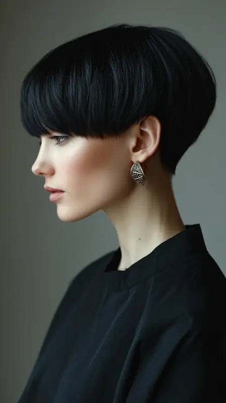 Jet-Black Chic: The Bold Mushroom Revival - Mushroom Haircut