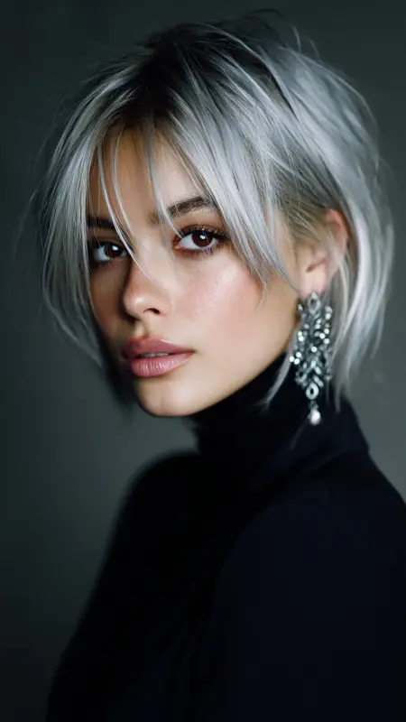 Opalescent Silver Bob with Shadow Root - silver hair color ideas