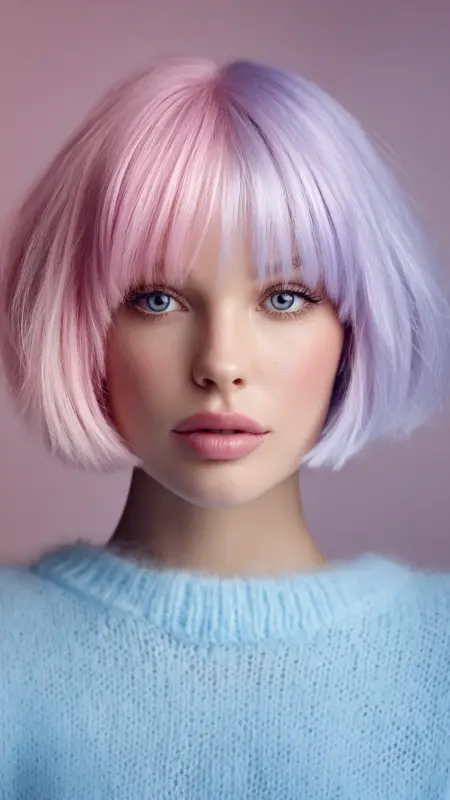 Pastel Fade Bob - Cotton Candy Lavender -  Two hair colors split 