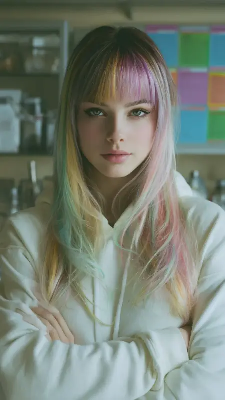Pastel Rainbow Bangs with Natural Hair -  Hair color for college students 