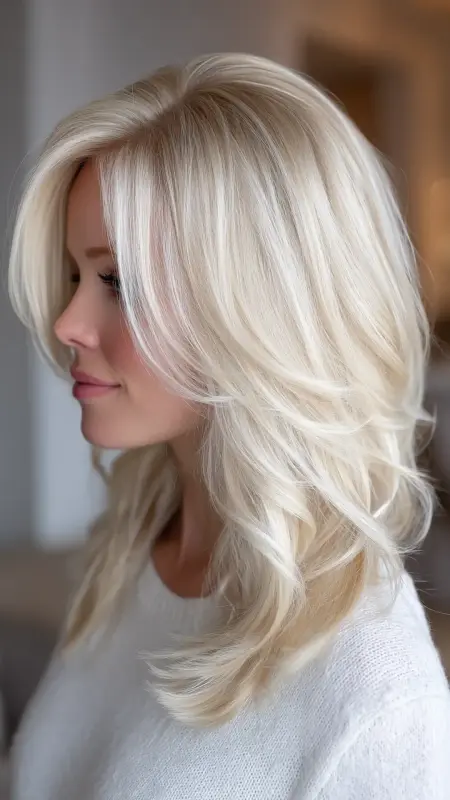 Pearl Blonde with Soft Shadow Roots - Hair color ideas for women over 50