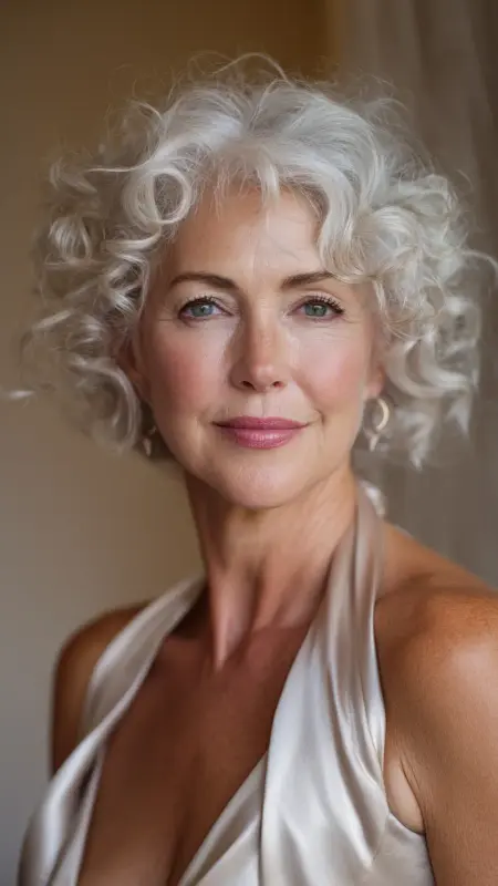 Pearl White Curls - hair color ideas for women over 70