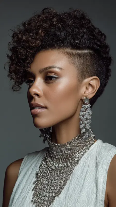 Pixie Fro with Tapered Sides -  Short pixie haircuts for curly hair 