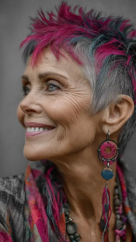 Pixie with Bold Color Pop -  Pixie Cut Hairstyles For Older Women 