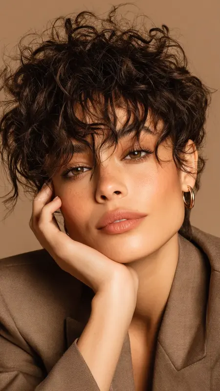 Pixie with Brushed-Forward Fringe -  Short pixie haircuts for curly hair 