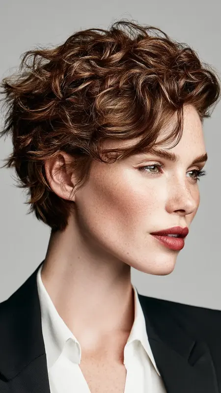 Pixie with Crown Volume and Tapered Neck -  Short pixie haircuts for curly hair 