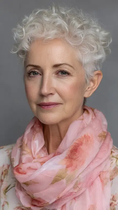 Pixie with Curled Top -  Pixie Cut Hairstyles For Older Women 