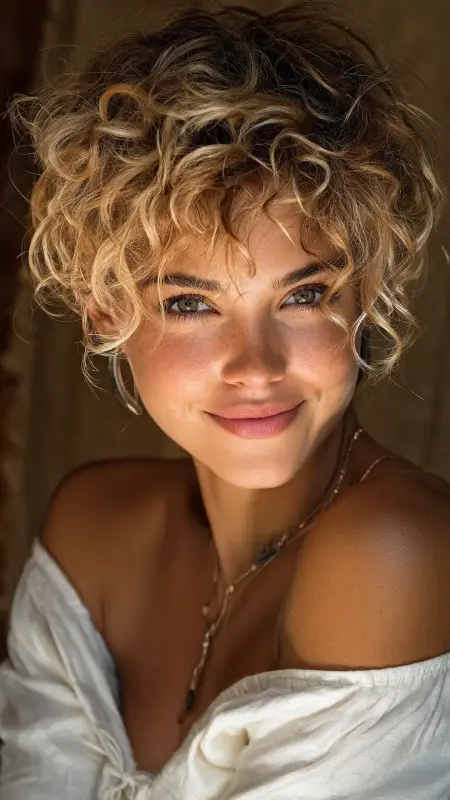 Pixie with Halo Highlights - Short curly pixie haircuts