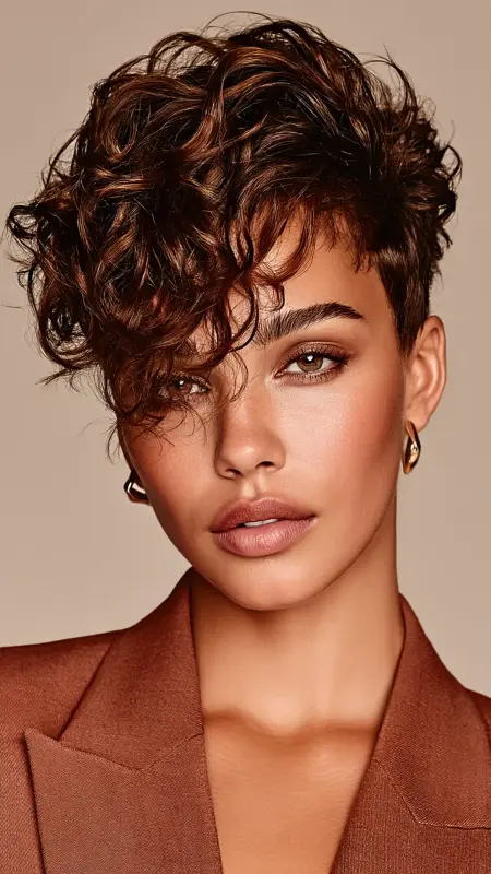 Pixie with Layered Taper and Defined Top -  Short pixie haircuts for curly hair 